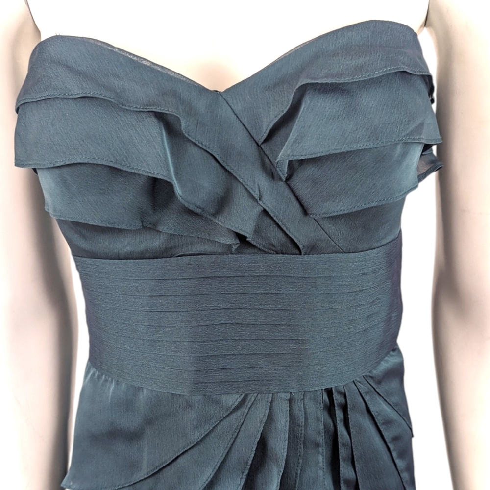 Adrianna Papell Strapless Cocktail Party Dress Womens 6 Teal Green Formal - Picture 2 of 13
